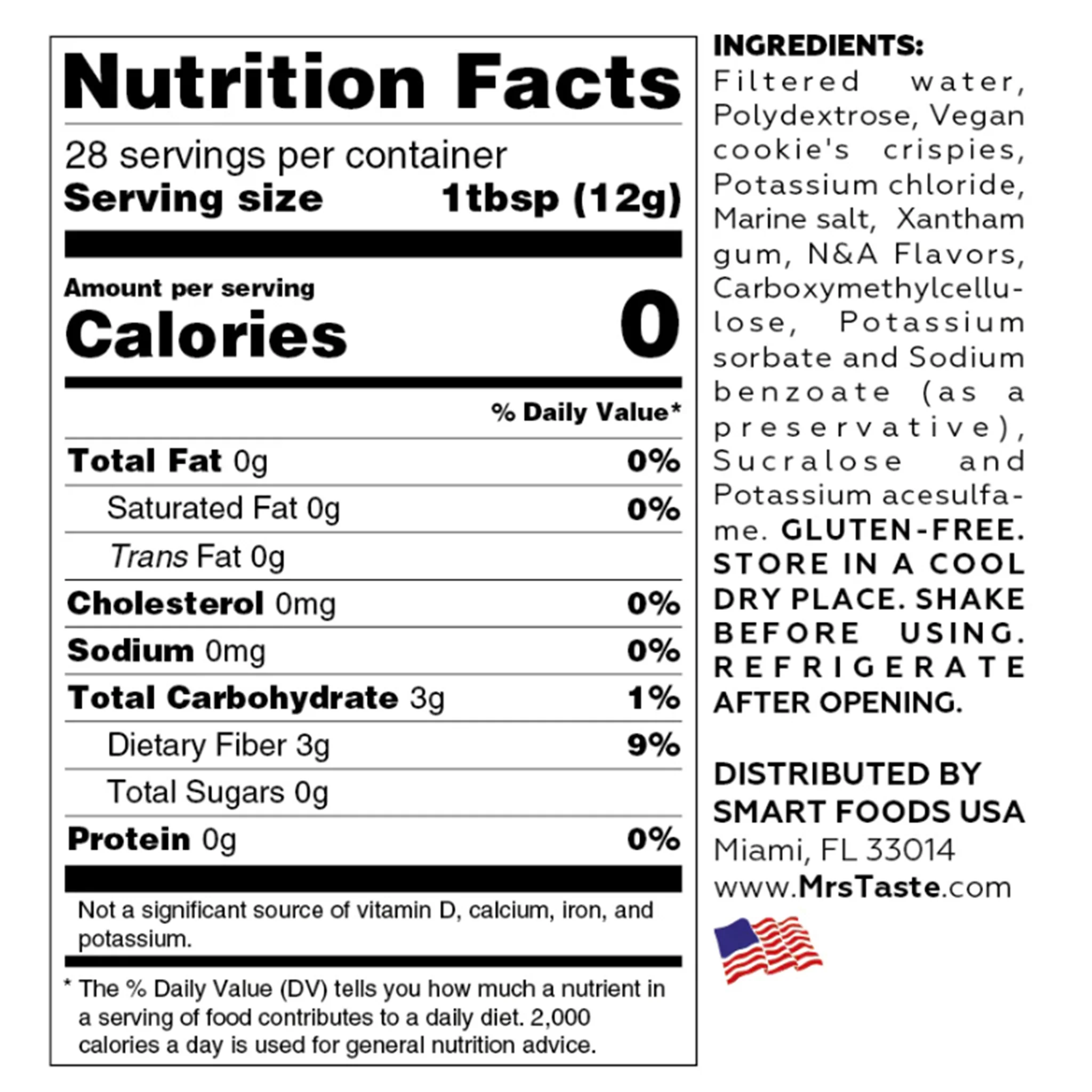 Mrs. Taste Zero Calories Cookies & Cream Syrup (335g) - Image 2